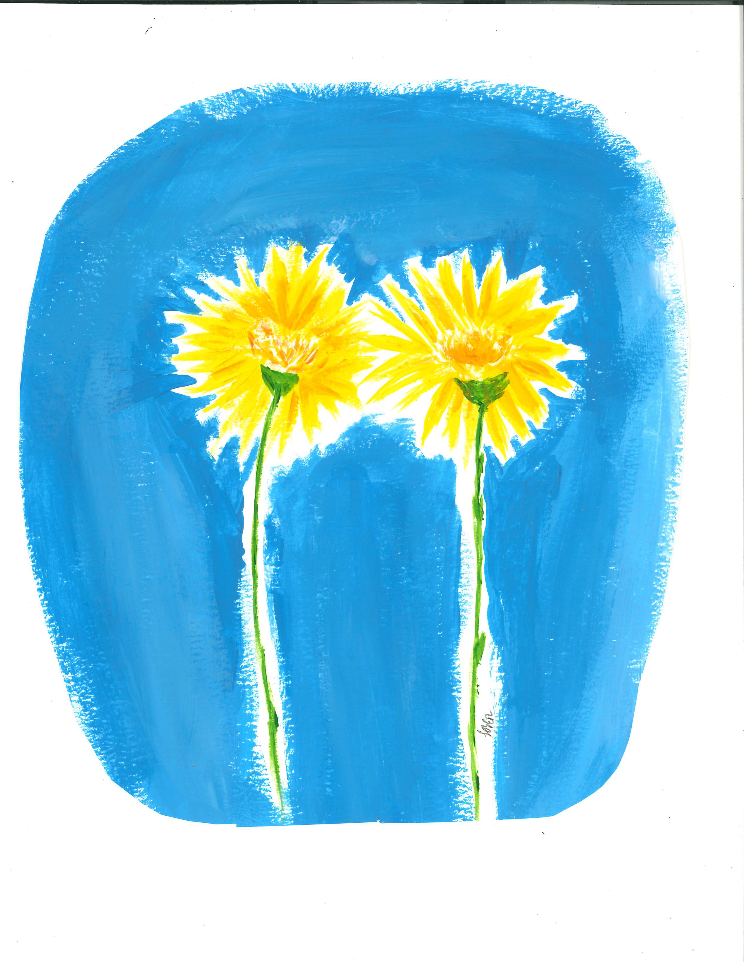 Yellow flowers painted on a blue background