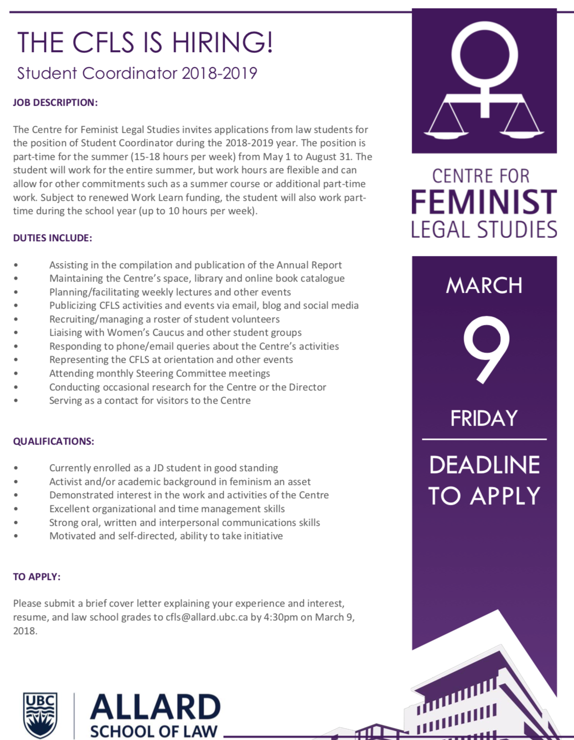 centre for feminist legal studies enhancing the visibility of letter of continued interest law school