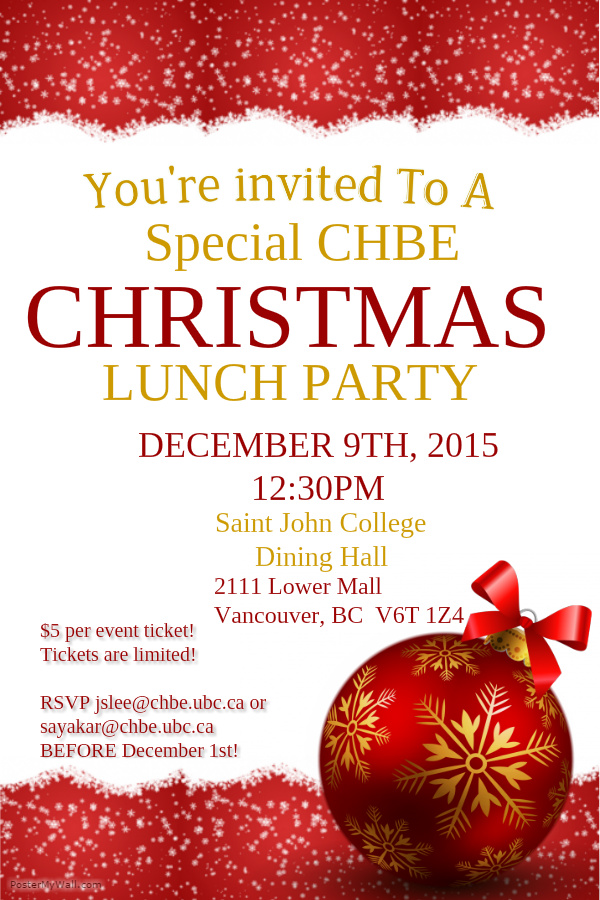 Invitation To CHBE Christmas Lunch Party 2015 CHBE Graduate Students 