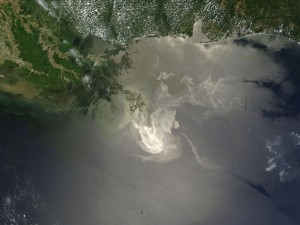 Even from space, you can clearly see the oil as white and gray streaks.