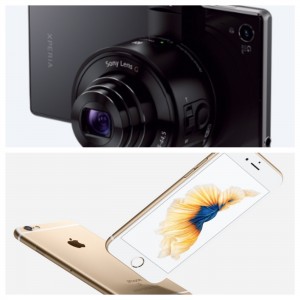Top: Sony phone with attachable lens (source: Sony Mobile) Bottom: iPhone 6S Plus (source: Apple.ca) 