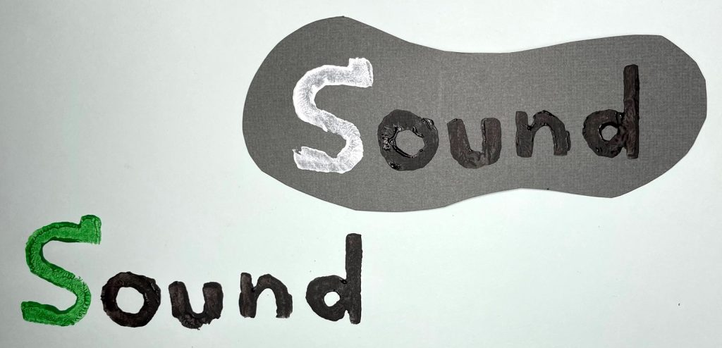 the word sound, printed twice using potato stamps
