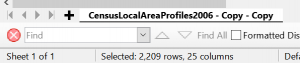 A cropped screenshot of LibreOffice Calc, showing that we had 2,209 rows and 25 columns of data.