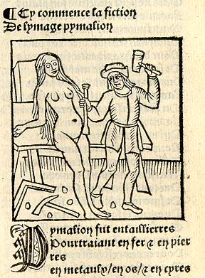 Pygmalion and Galatea; woodcut, Guillaume de Lorris & Jean de Meun, Le Roman de la Rose (c. 1505)