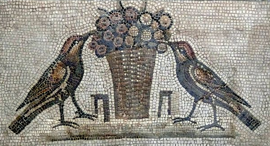 Sousse mosaic birds eating grapes
