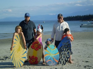 Greg, lads and friends on holiday on Hornby Island