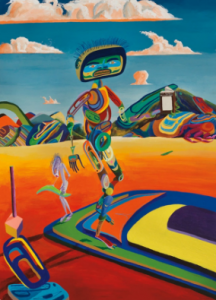 An Indian Game (Juggling the Books), 1996. Acrylic on canvas. 153 x 209 cm. Private collection of Michael Audain. (Photo: Rachel Topham, Vancouver Art Gallery)