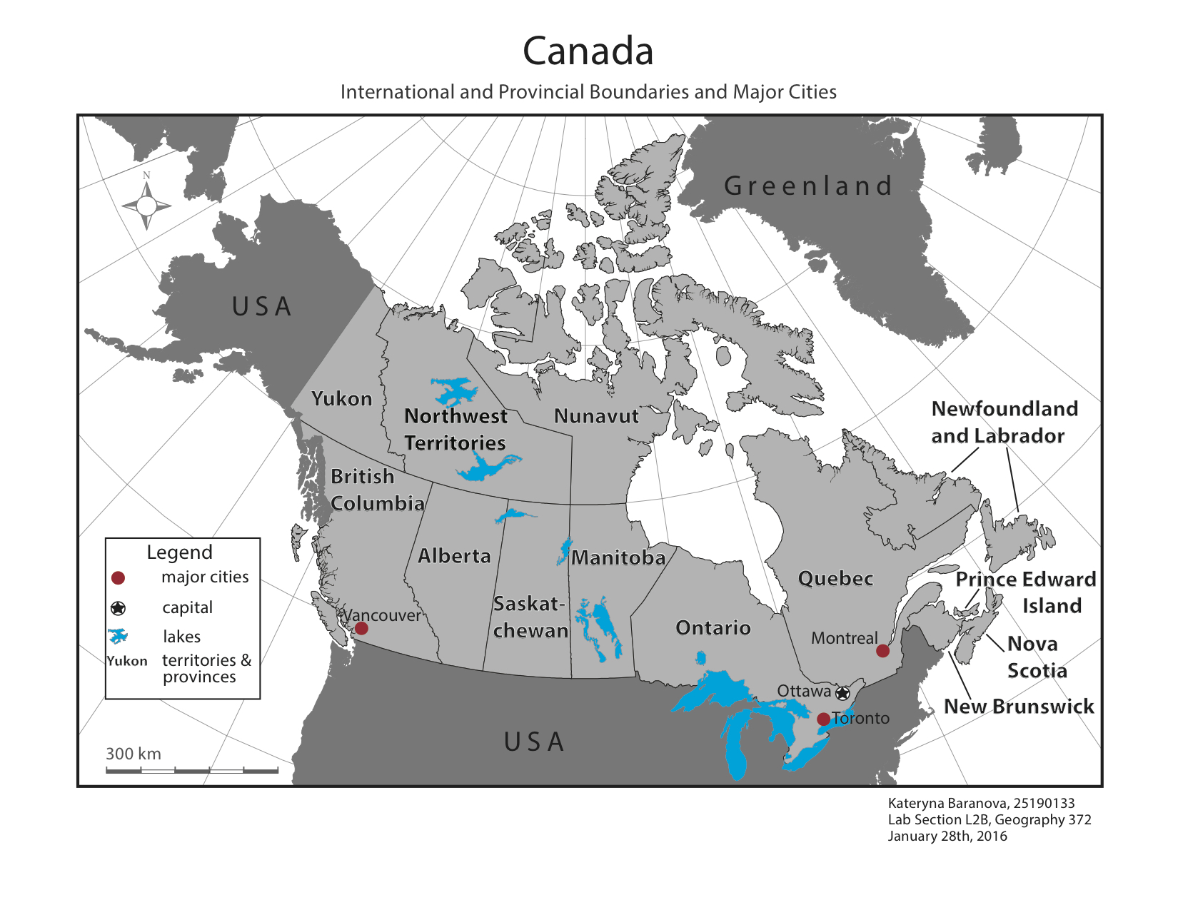 Map of Canadian Provincial Boundaries and Major Cities – Kateryna