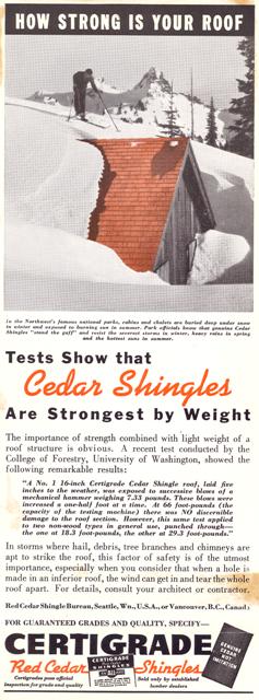 Advertisement from the Red Cedar and Handsplit Shake Bureau fonds, preserved and catalogued using NADP funds