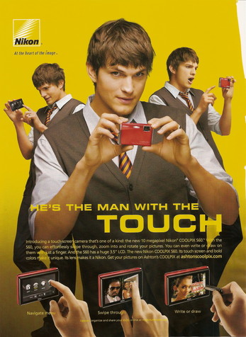 Since 2008, Nikon has employed actor Ashton Kutcher to be the company's 