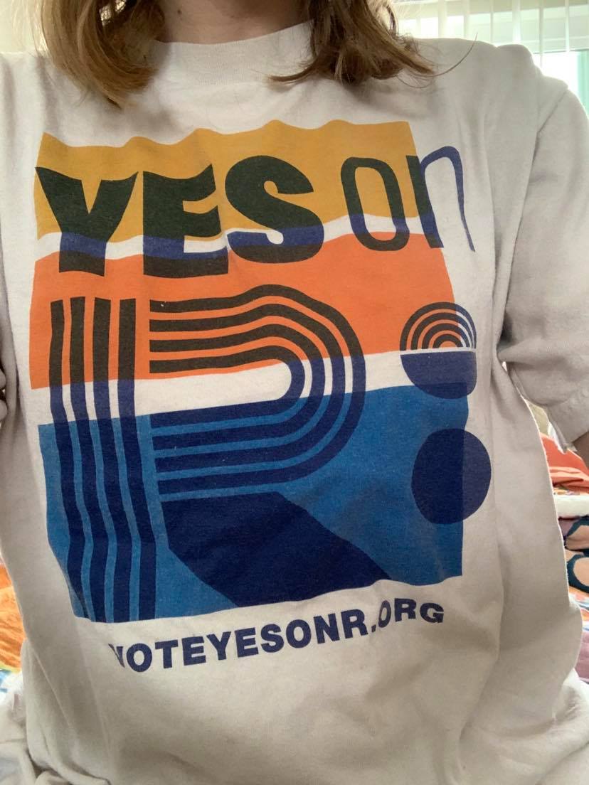 Danielle in a shirt for Yes on Measure R