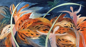 mixed media painting of tiger lilies