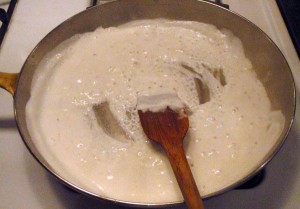 heat the first half of the coconut milk until the fat starts to separate