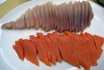 salmon and tuna sliced against the grain