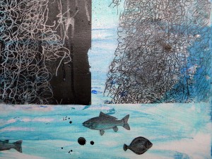 scribble painting with fish transfers