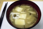 miso soup with tofu and beech mushrooms