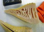 the bamboo shoot slice open to show the white grit in the 'gills'