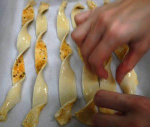 making the puff pastry twists