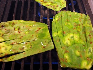 the nopales are cut into 'hands' and grilled