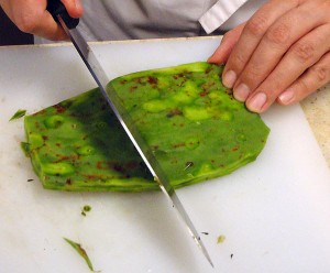 removing the spines from the nopales