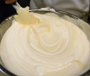 mixing the ingredients for the almond ice cream