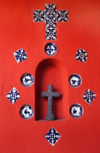 orange wall with cross, Coyoacan