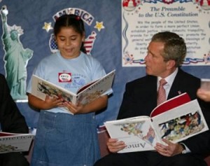 This photo of George W Bush holding a picture book the wrong way up during a visit to a school delighted some opponents of the Republican president, and helped foster his buffoonish image. But press photos from the event in 2002 revealed that Mr Bush had been holding the book correctly - hoaxers had simply used photo editing software to rotate the cover. http://www.oddee.com/item_96803.aspx