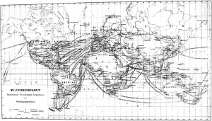 ‘Map of world Verkehr’. Source: C. Merckel et al., Der Weltverkehr und seine Mittel, Leipzig: Otto Spamer, 1913.