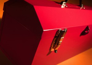Closeup of a red metal toolbox