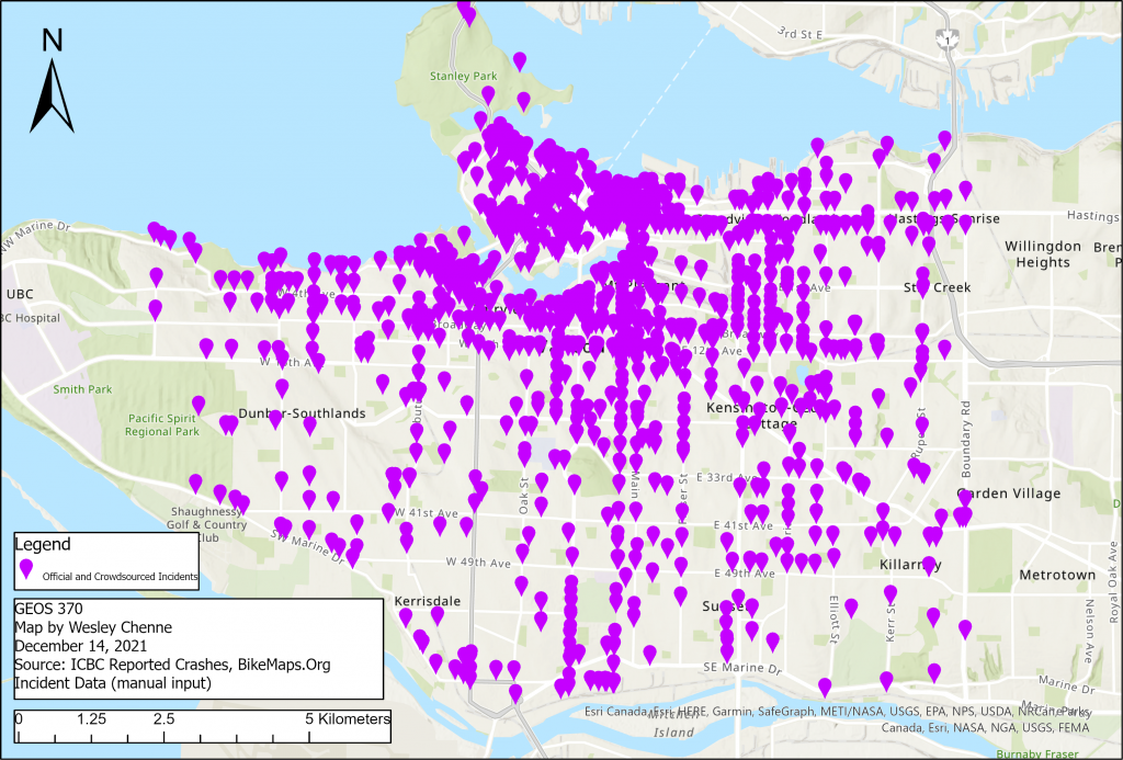 Figure 1. Combined Bike Incidents including official (ICBC) and crowdsourced (BikeMaps) data.