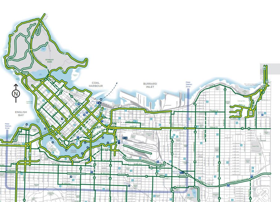 Portion of Vancouver Cycling Map - Fall 2021