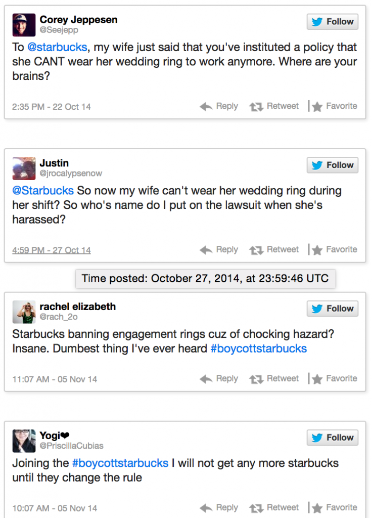 http://www.buzzfeed.com/rachelzarrell/starbucks-has-banned-employees-wearing-engagement-rings-and