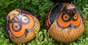 Beautifully carved and dyed gourds of Peru.
