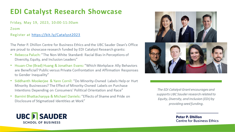 Event announcement for the EDI Catalyst Research showcase featuring photos of the presenters.