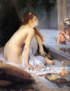 L'Esclave blanche by Jean-Jules-Antoine Lecomte du Nouÿ depicts a member of a harem: a common theme in Orientalism 