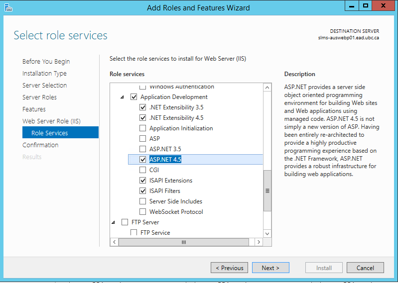 Add specific IIS Features