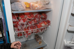 Bread donations stored in the freezer. 