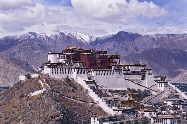 view of the Potala Palace on top of mountainscape
