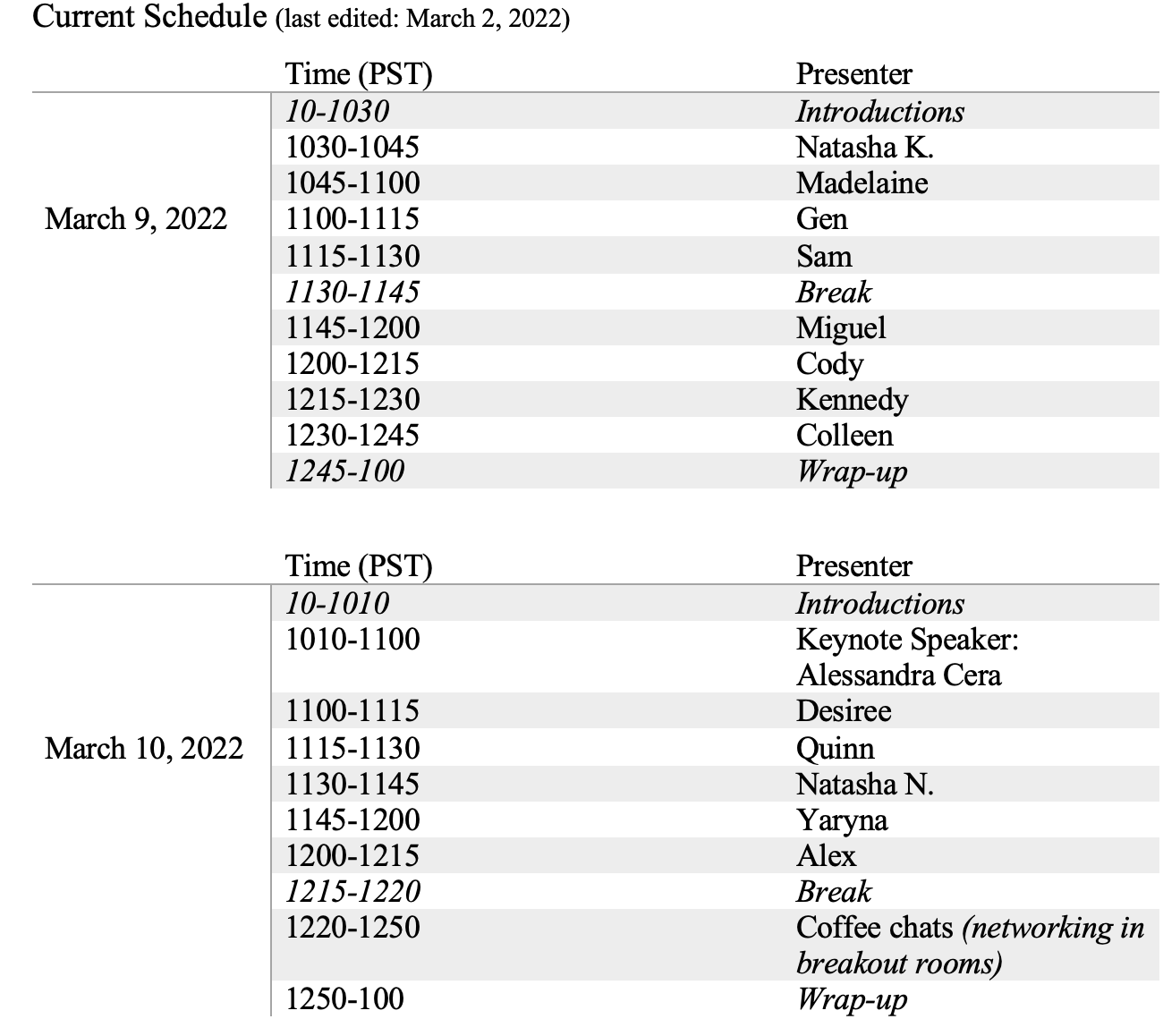 Meeting Schedule CECCFMR Meeting