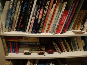 Photo of bookshelf in family home
