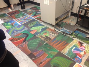 Oil pastel art work by other teacher candidates inspired by the work of Emily Carr