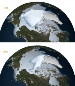 NASA images show decrease in Arctic sea ice from 1980 to 2012. Source: Flickr Commons user: NASA Goddard Space Flight Centre