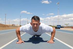 Pushup, example of eccentric training.  Image: Wikimedia Commons by U.S. Air Force