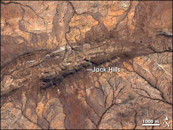Jack Hills, Australia - where the Hadean zircon crystals were found. Image Credit: NASA image by Robert Simmon, based on Landsat data provided by the Global Land Cover Facility