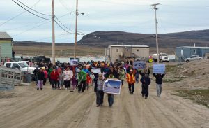 Clyde River supporters protesting the National Energy Board approval of seismic testing in Baffin Bay and Davis Strait in July 2014. From http://bit.ly/1LonlGE