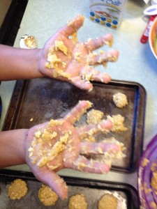 Making oatmeal cookies with the Grade 1 - 3's.
