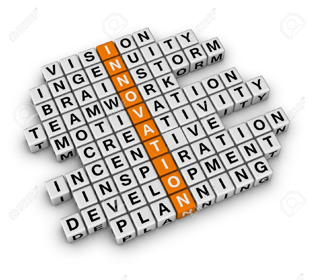 8773271-new-business-innovation-3d-crossword-orange-series-stock-photo