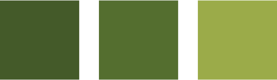 The USI colour palette featuring three hues of green