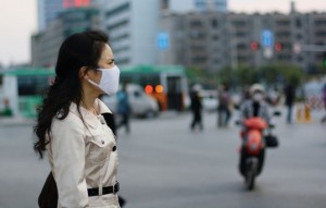 Chinese woman wearing mask in Harbin