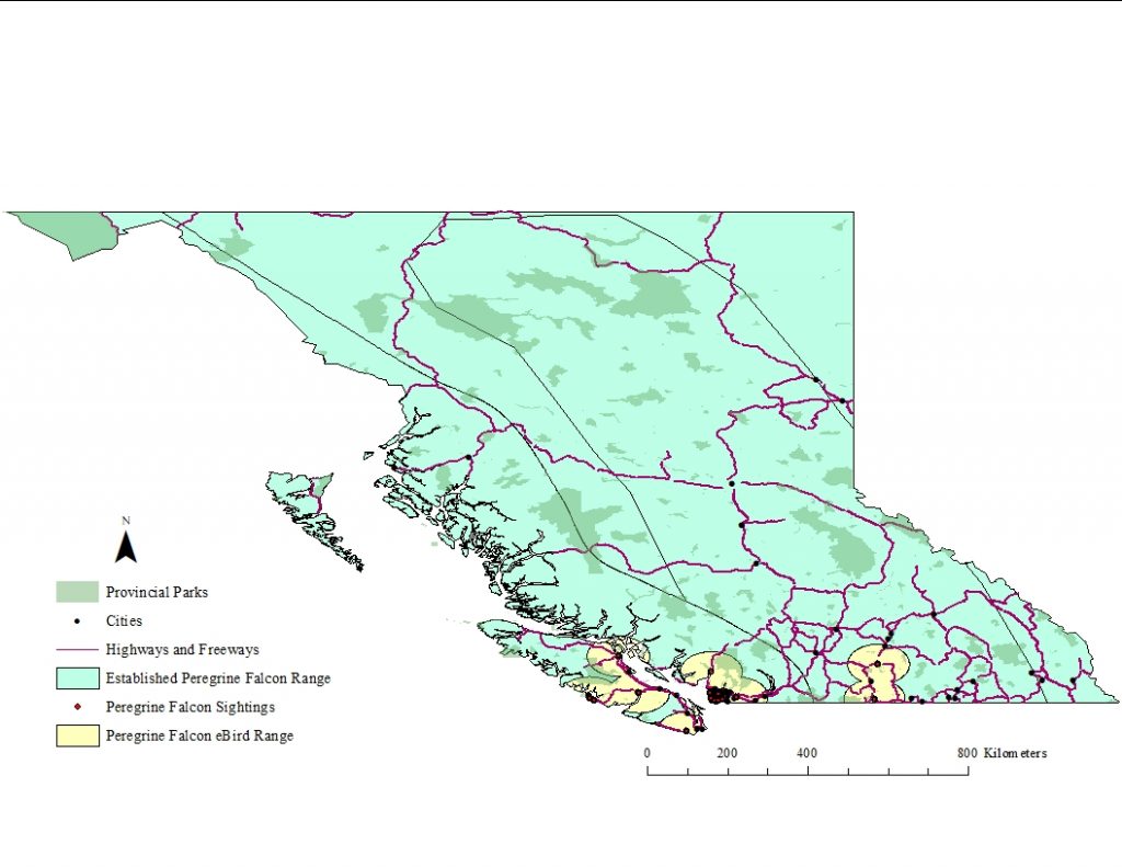 map of peregrin falcon habitat